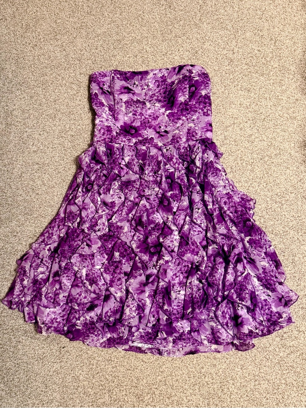 WHBM Purple Floral Strapless Ruffle Dress
